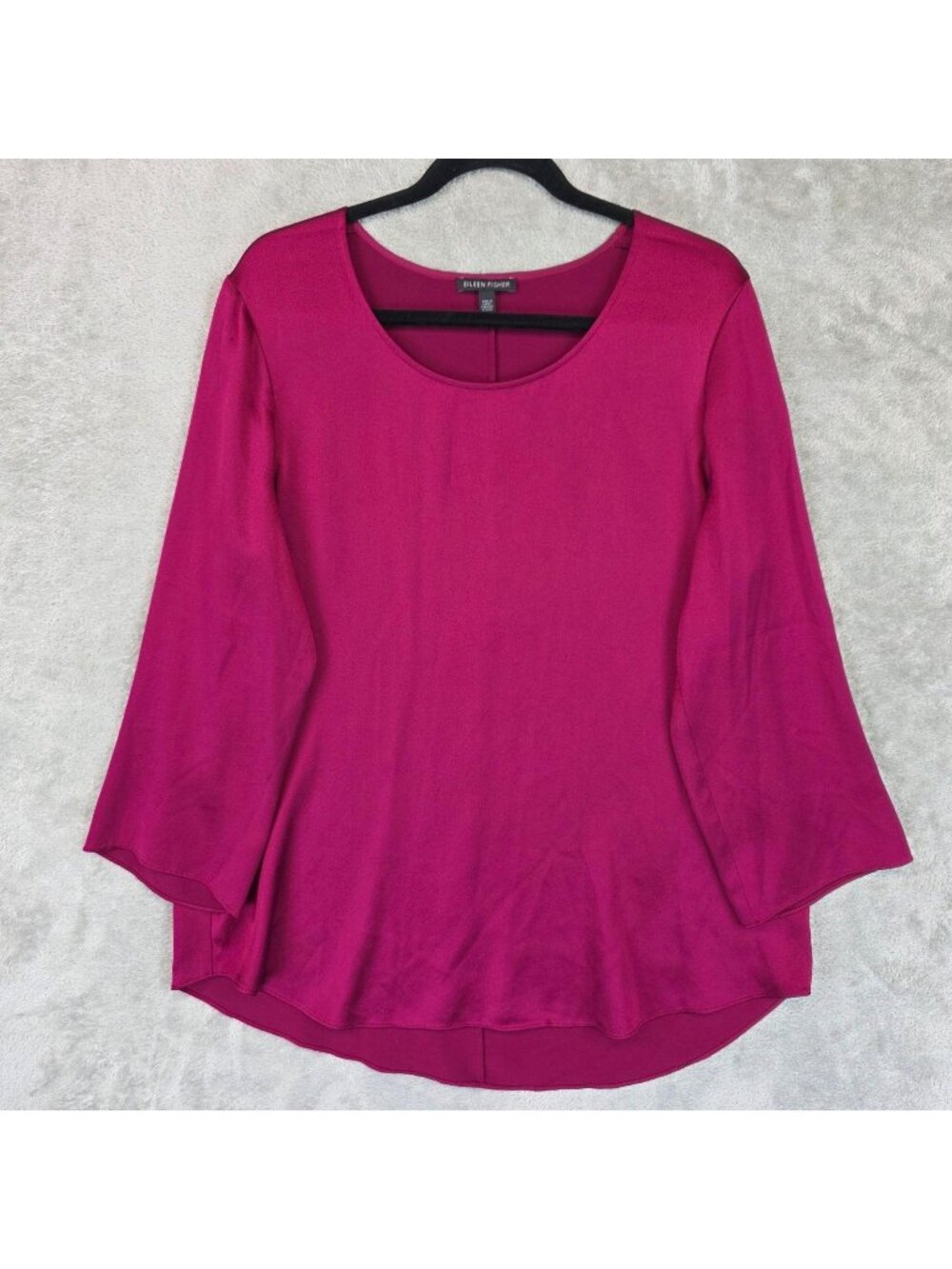 Eileen Fisher Blouse Womens M Pink Scoop Neck 3/4 Raglan Sleeve Silk Tunic Top